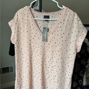 Worthington Pink and Black Polka Dot Short Sleeve Top